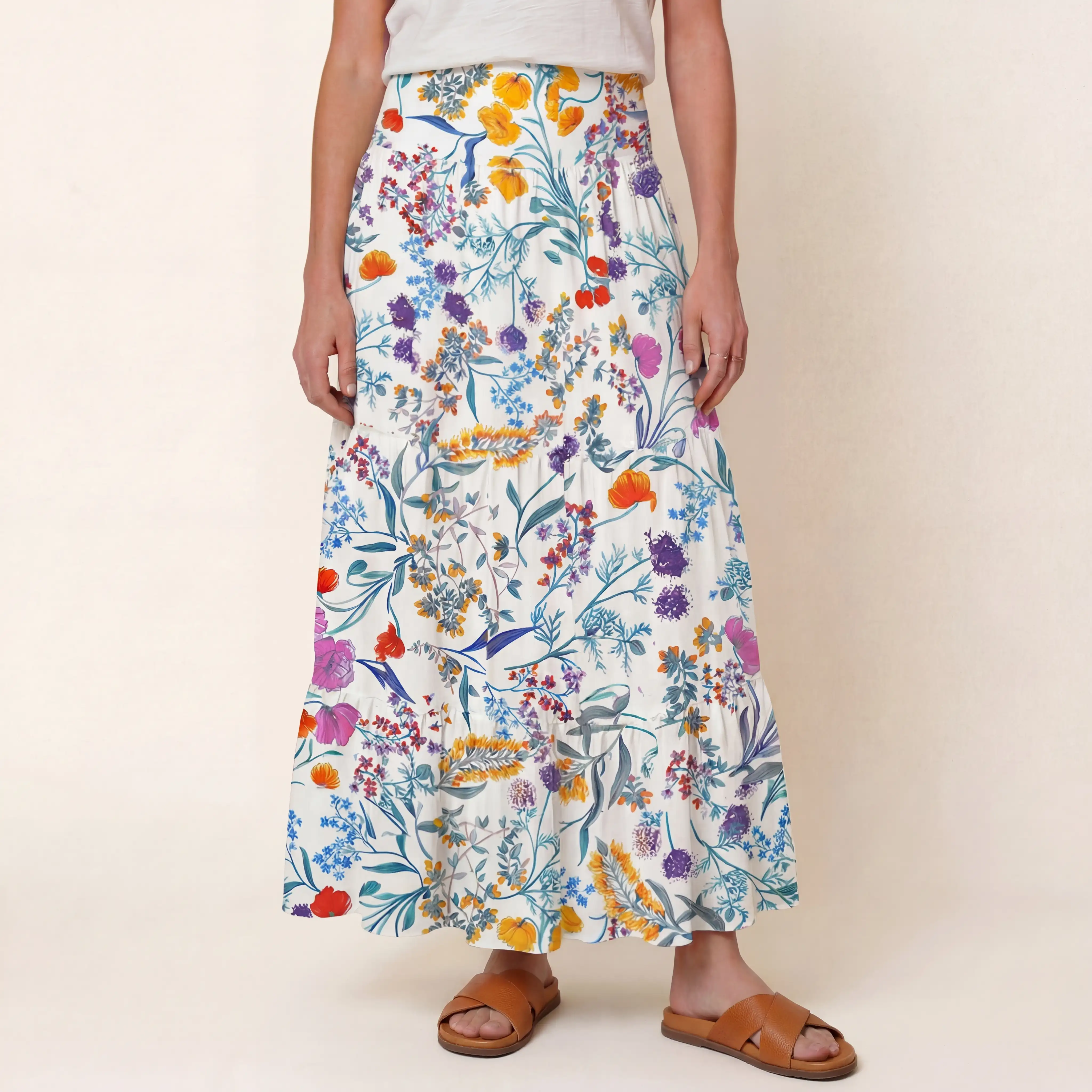 Fiery Meadow Print Convertible Maxi Skirt & Strapless Dress